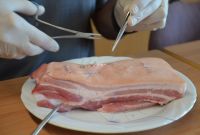 Ausgiebiges Nahttraining am Schweinebauch.