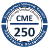 Rundes Logo in blau und weiß mit Schiftzug: Ärztekammer Schleswig-Holstein, anerkannte Fortbildung 250 CME Punkte.